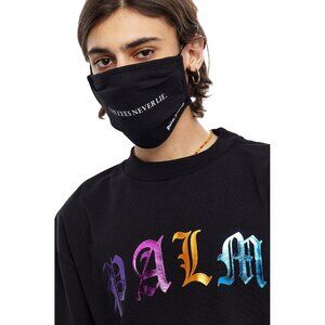 NEW! $105 PALM ANGELS "The Eyes Never Lie" Face Mask!  Black With White letters